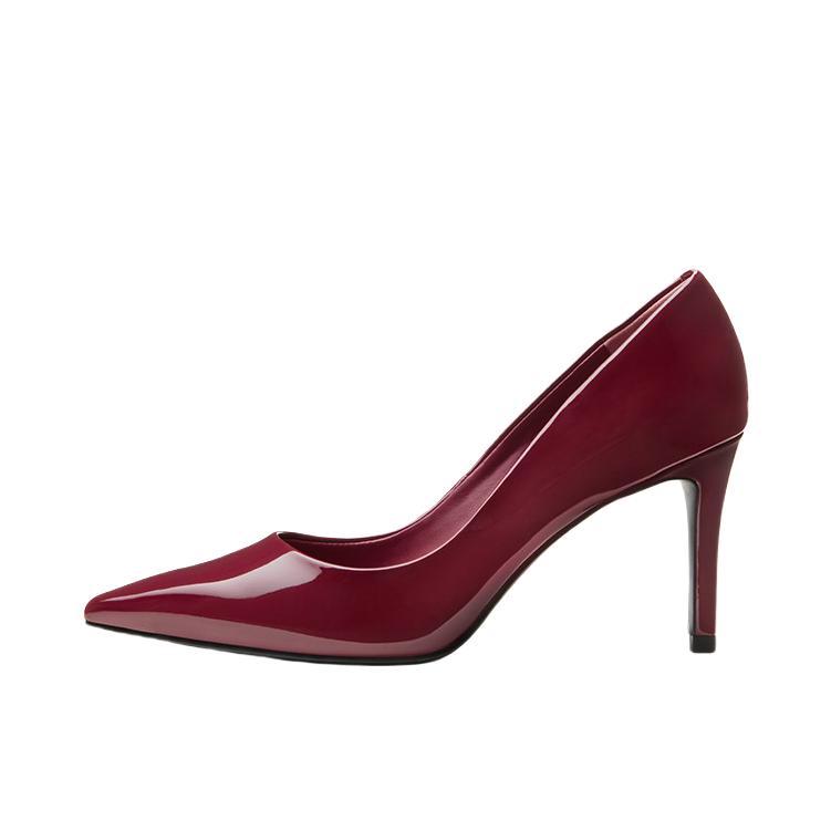 推荐商品：CHARLES&KEITH 时尚优雅 简约 尖头亮面 细跟 通勤 织物 年会晚宴 高跟鞋 CK1-60280245 红色