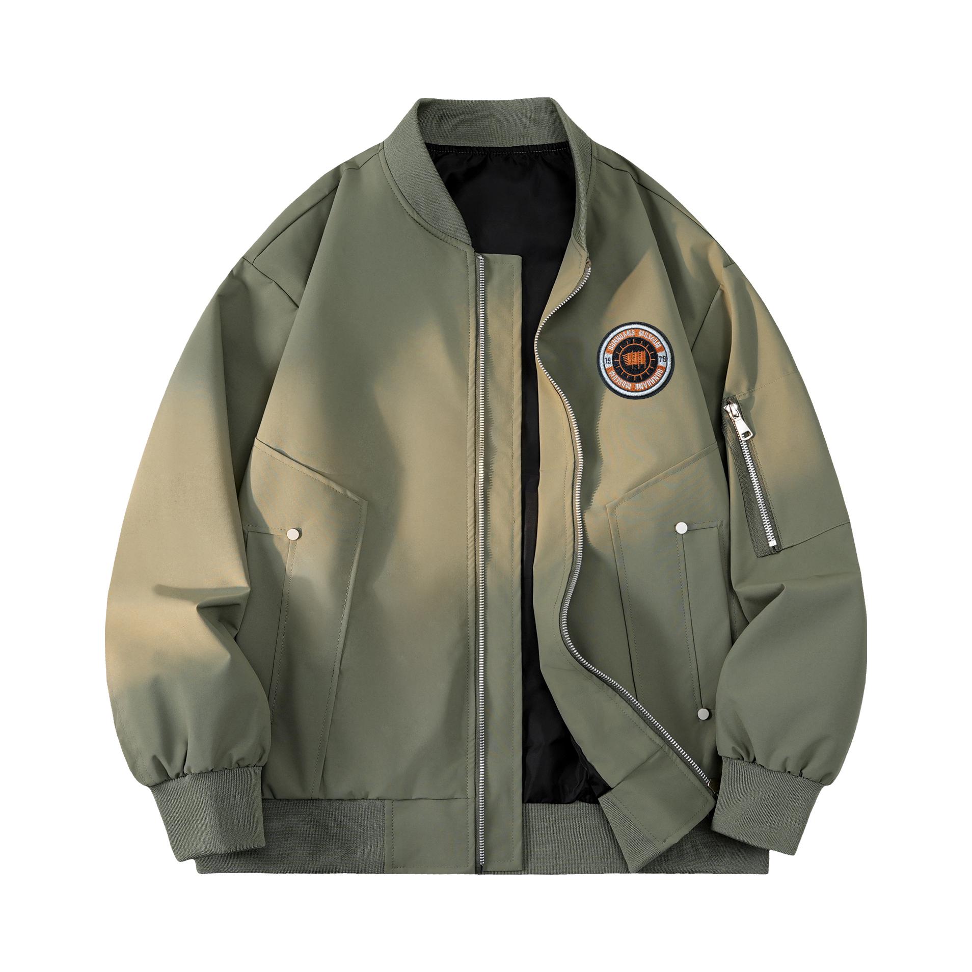 推荐商品：DUNHUANG INSPIRATION/敦煌文创  棒球领加绒加厚解构分割棉服 男女同款 DH-CX01-5820 绿