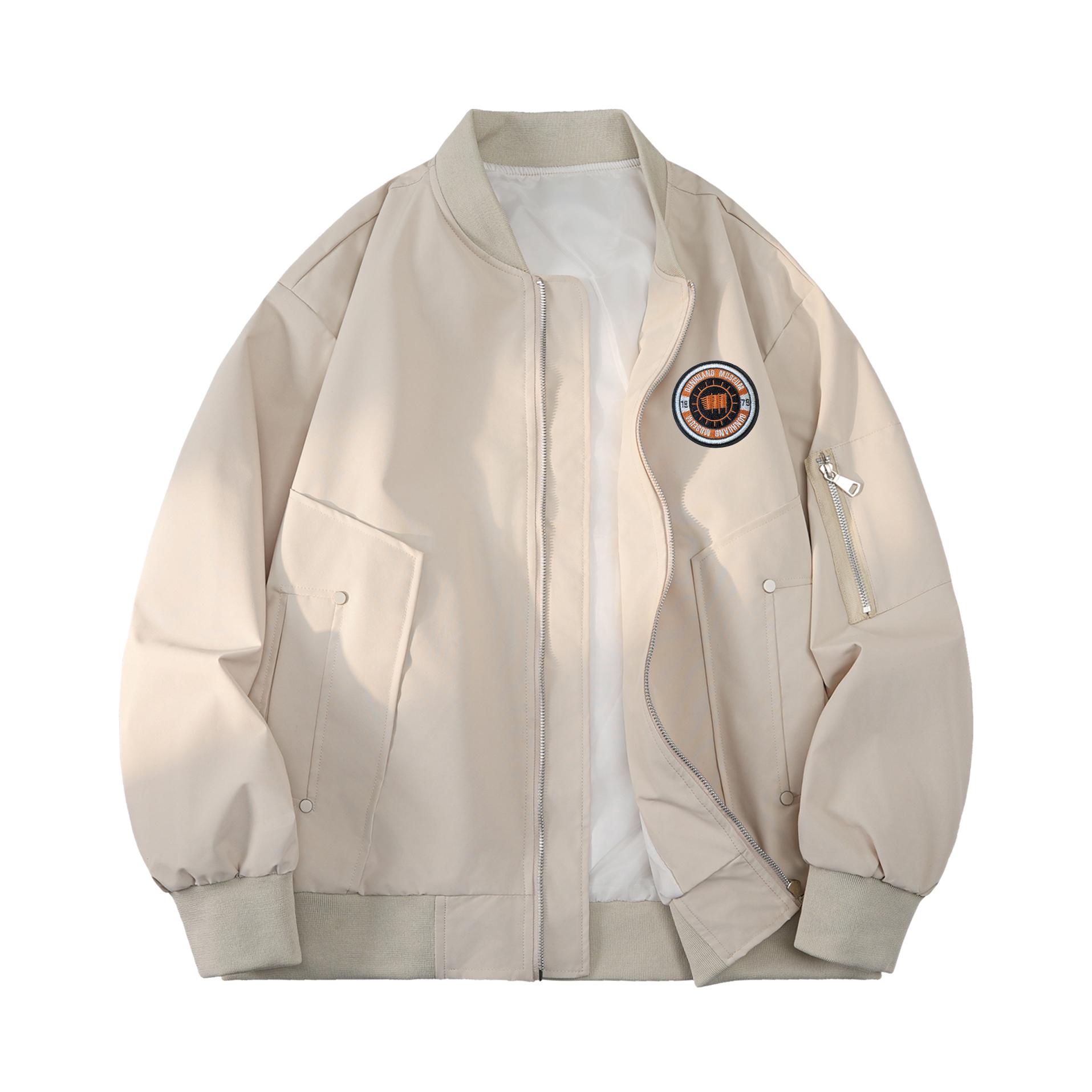 推荐商品：DUNHUANG INSPIRATION/敦煌文创  棒球领加绒加厚解构分割棉服 男女同款 DH-CX01-5820 杏