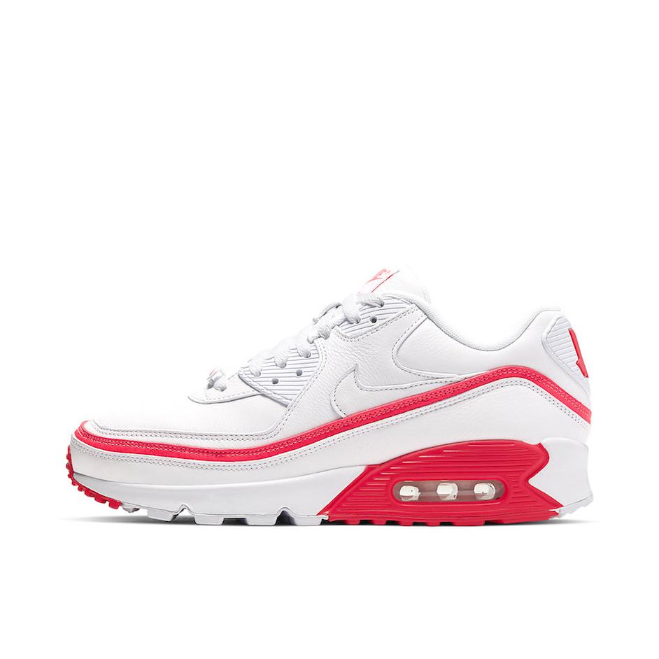推荐商品：Nike Air Max 90 跑鞋 气垫合成革缓震透气复古增高圆头贴合拼接 White/Red UNDEFEATED联名/白色/红色