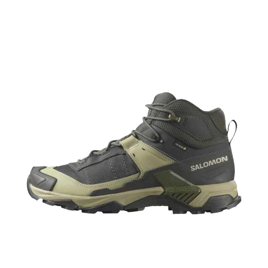 推荐商品：Salomon/萨洛蒙 X ULTRA 5 GTX 徒步鞋 户外防滑耐磨支撑透气舒适百搭潮流 灰色/绿色