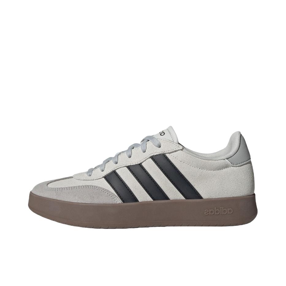 adidas Barreda T头鞋 德训鞋 运动休闲鞋 低帮牛剖层革薄底 灰色/黑色/树脂黄