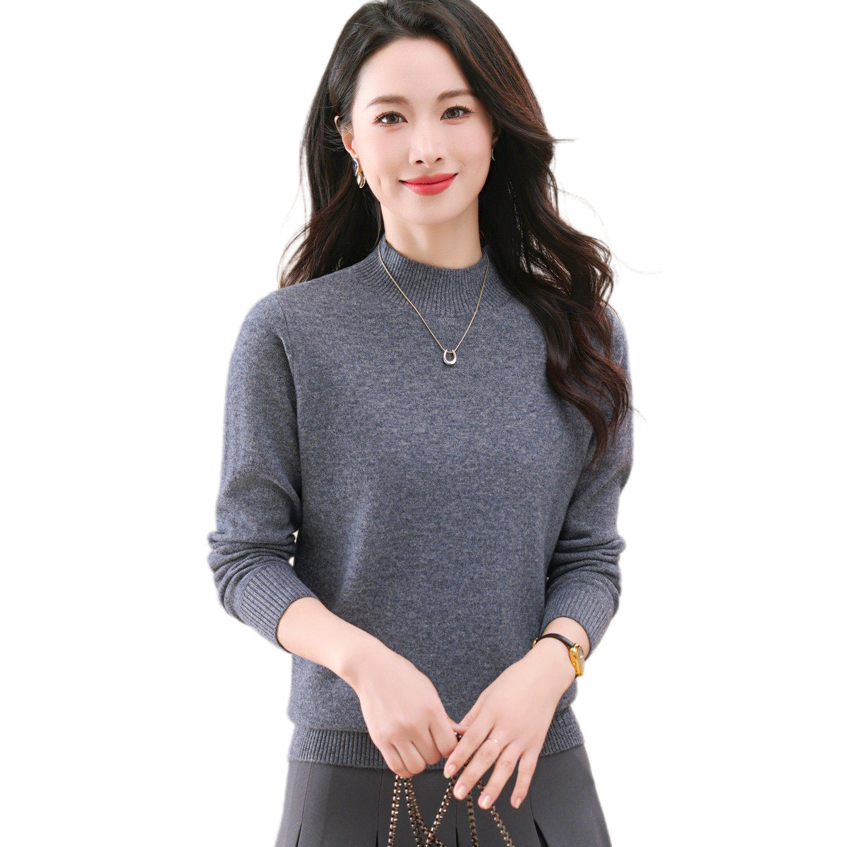 推荐商品：恒源祥 都市套头普通毛线柔软微弹针织衫 女装 深灰