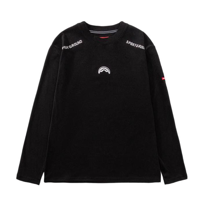 推荐商品：sprayground  圆领德绒鲨鱼嘴加绒印花内搭长袖T恤 WE040303 黑