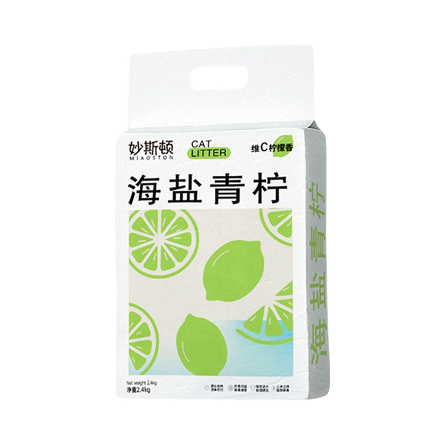 推荐商品：妙斯顿 海盐青柠混合木薯豆腐结团无尘不粘底除臭抑菌可冲厕所猫砂2.4kg