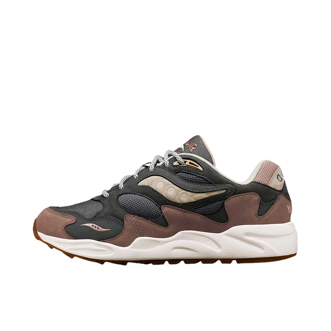 推荐商品：Saucony/索康尼 Grid Shadow 2 拼接 增高 合成革 防滑耐磨 舒适透气 复古百搭 跑鞋 M宽/灰色/棕色  