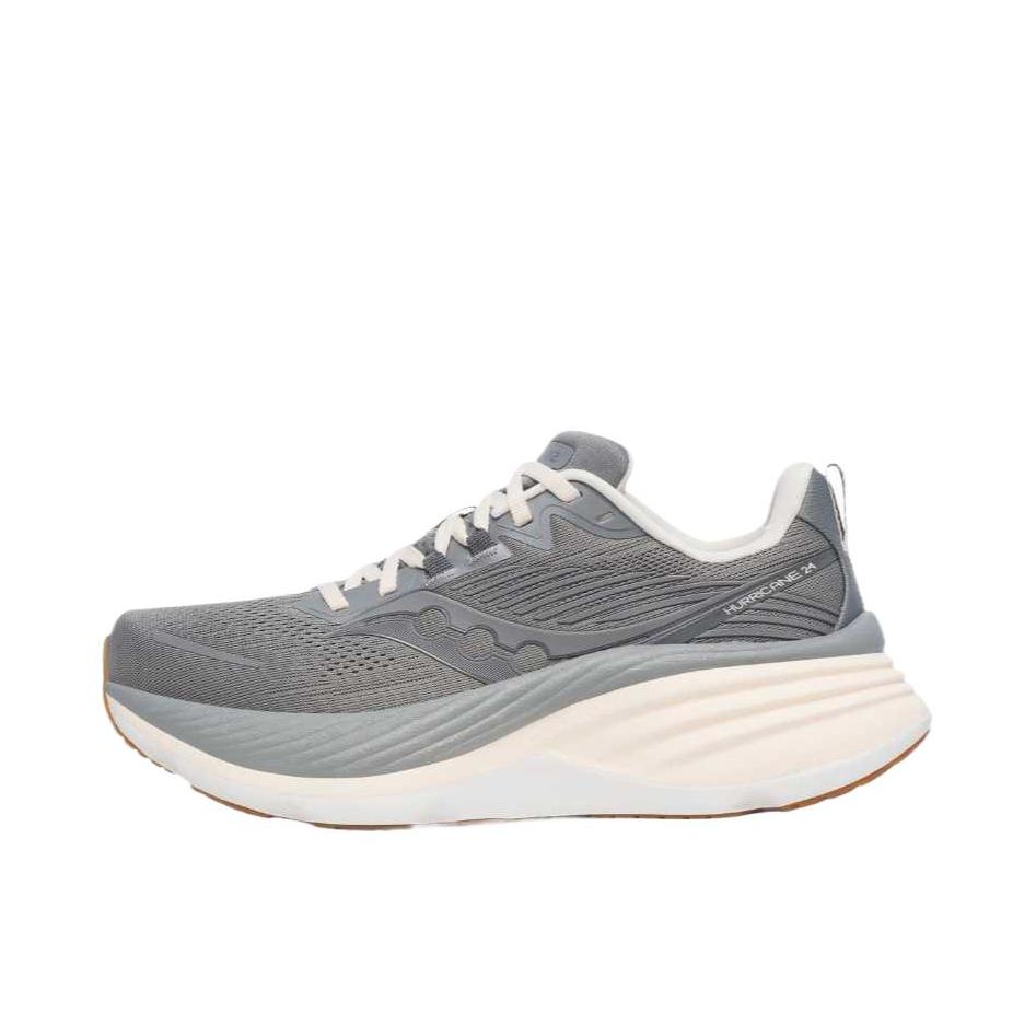 推荐商品：Saucony/索康尼 Hurricane 24 飓风 舒适缓震 支撑透气 防滑耐磨 时尚百搭 简约 稳定支撑 长跑 跑鞋 女款/灰色