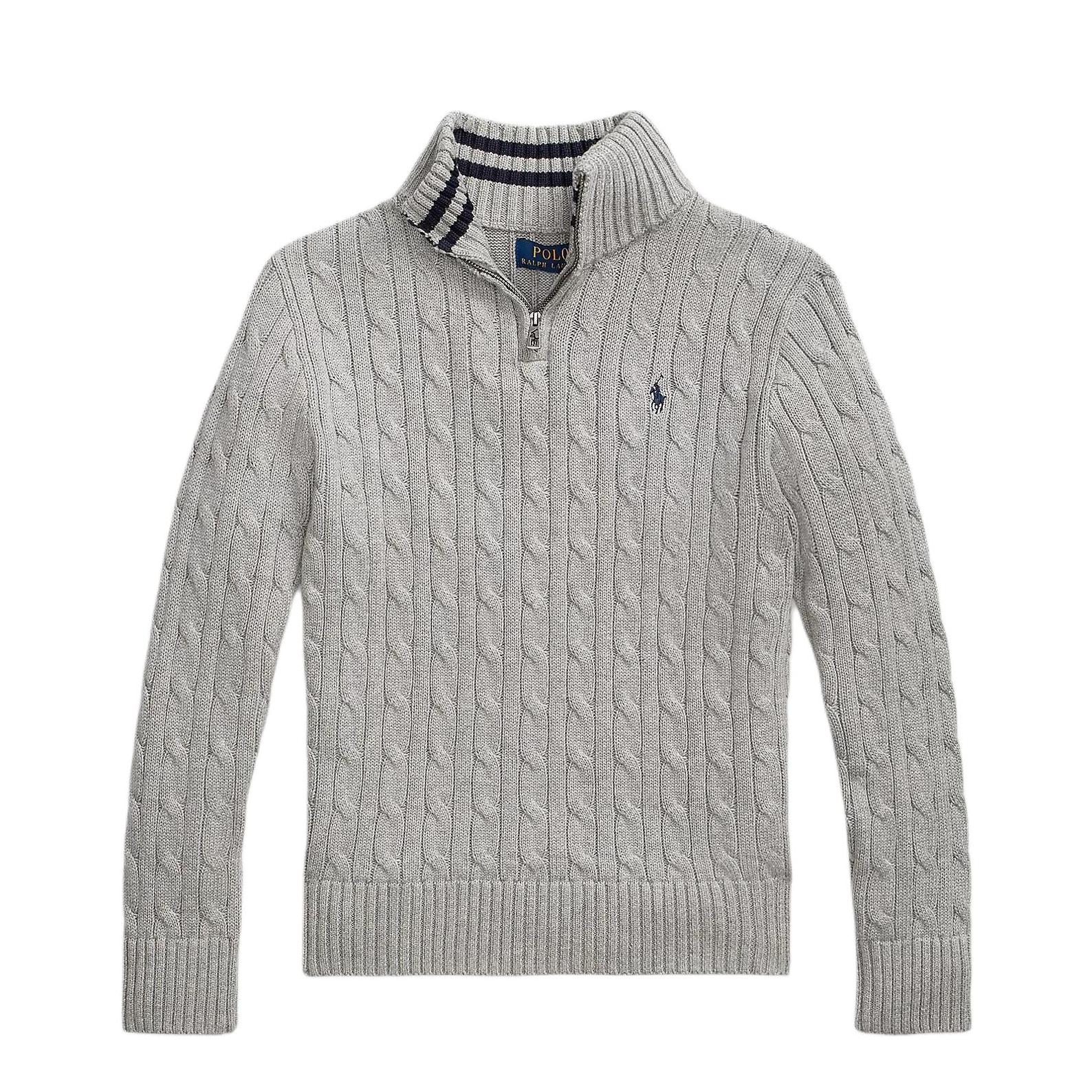 推荐商品：Ralph Lauren/拉夫劳伦童装 绞花编结四分之一拉链高领Logo刺绣针织衫 中小童 323868894 灰