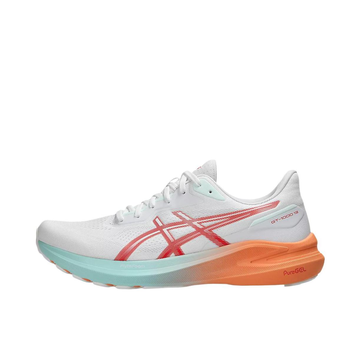 推荐商品：Asics/亚瑟士 GT-1000 13 跑鞋 舒适防滑耐磨透气缓震支撑轻量轻便回弹短跑 白色/橙色