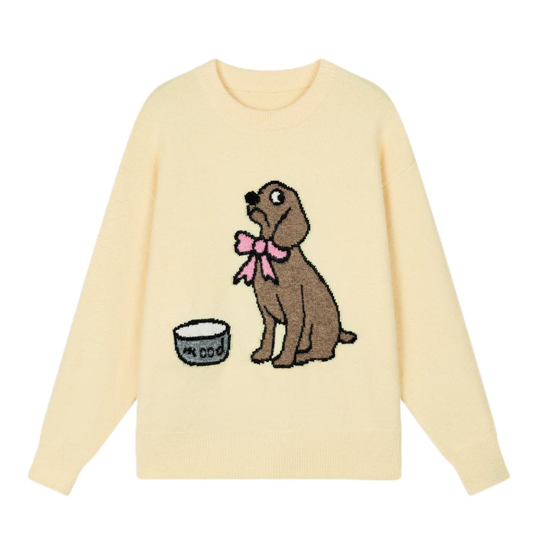 推荐商品：MOOD LIKE ME 卡通提花小狗软糯圆领毛衣 男女同款 MMY2410 蛋黄