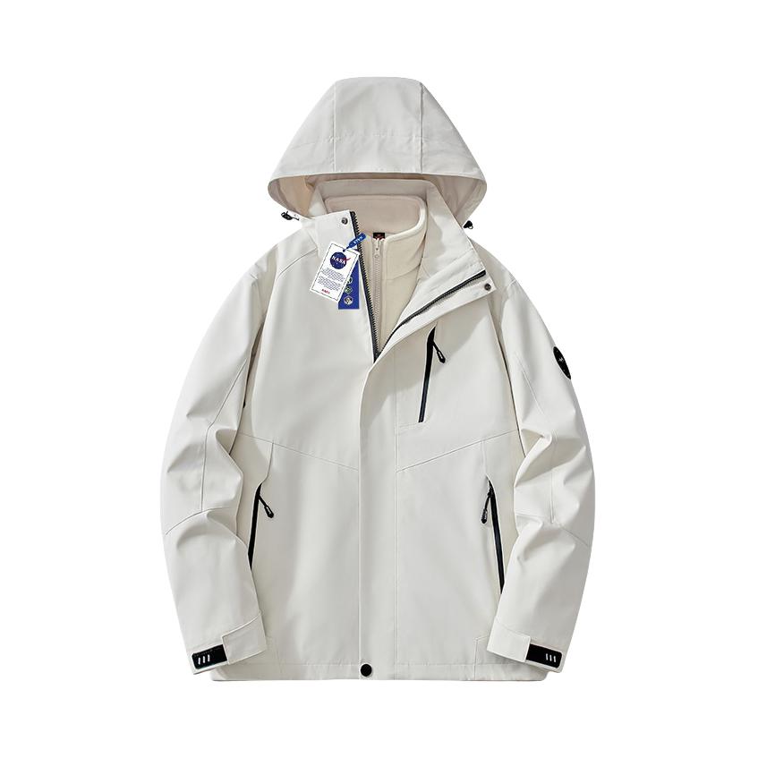 推荐商品：NASA 防风防水三合一可拆卸内胆冲锋衣 男女同款 NASA-HN8908 象牙白