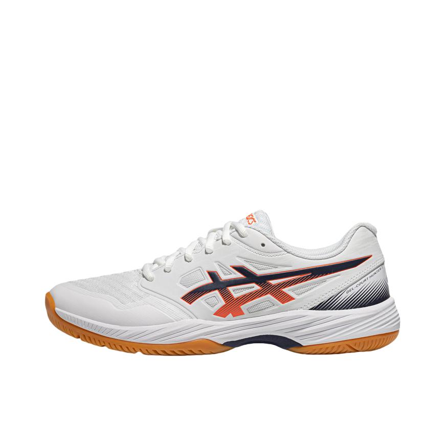推荐商品：Asics/亚瑟士  Gel-Court Hunter 3  缓震 防滑 耐磨 舒适透气 稳定支撑 回弹 轻量 综合训练  羽毛球鞋 白色