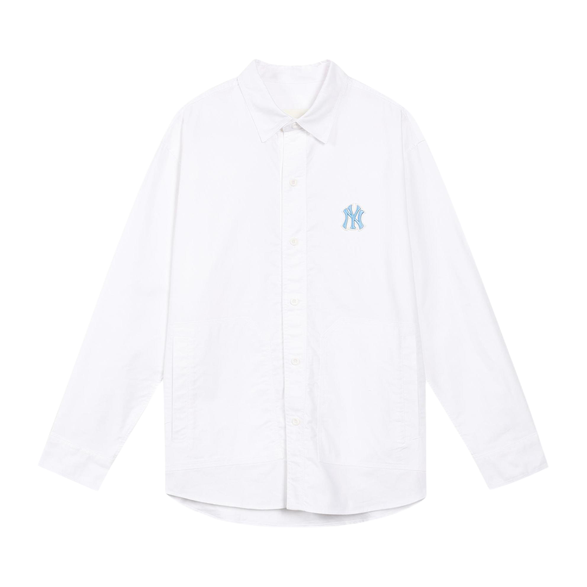 MLB NY纽约洋基队刺绣标志纯色单排扣防风内搭长袖衬衫 男女同款 31WSU1111
