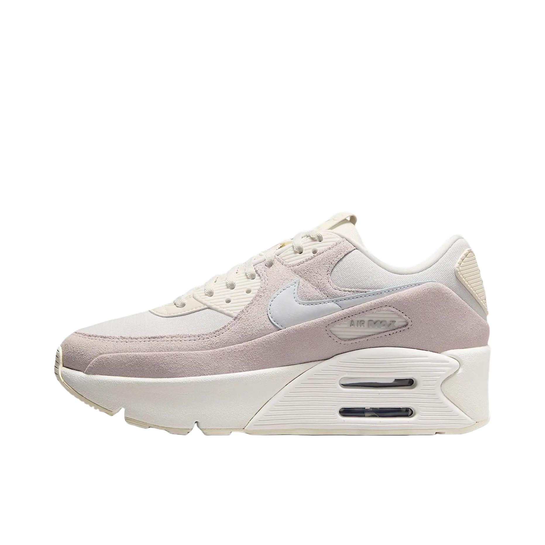 推荐商品：Nike Air Max 90 LV8 跑鞋 低帮圆头系带舒适缓震防滑耐磨轻便百搭时尚 女款/灰色/粉色