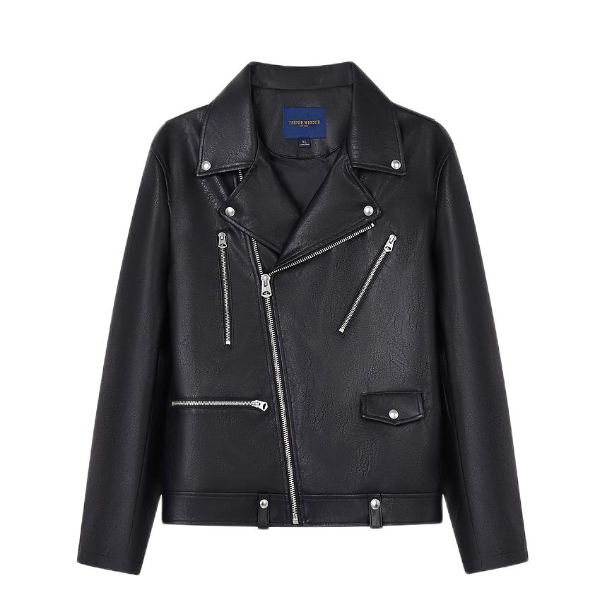 推荐商品：Teenie Weenie 美式机车仿皮柔软翻领皮衣 TNJJ256415NPY 黑
