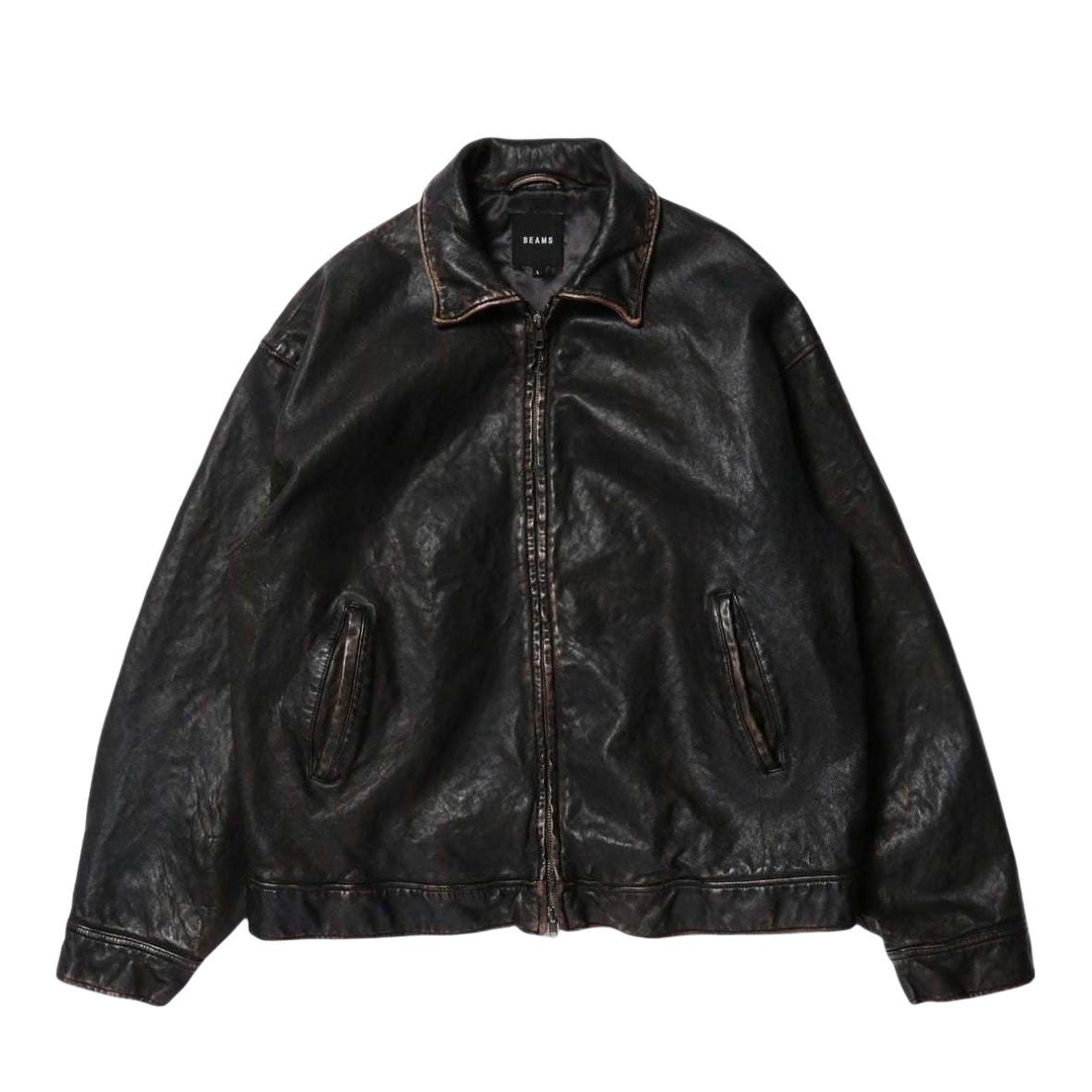 推荐商品：Beams 复古拉链棒球领口袋皮衣 11-18-1831-202-19 黑