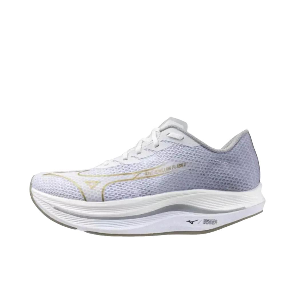 推荐商品：Mizuno/美津浓 Wave Rebellion Flash 2 缓震 防滑耐磨 舒适透气 复古百搭 时尚潮流 跑鞋 白色/金色/浅灰色