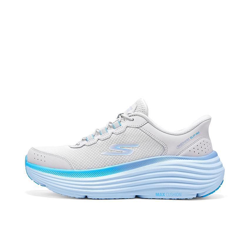 推荐商品：Skechers/斯凯奇 MAX CUSHIONING 网面 闪穿 厚底软底 缓震 回弹 跑鞋 129474 女款/浅灰色/蓝色