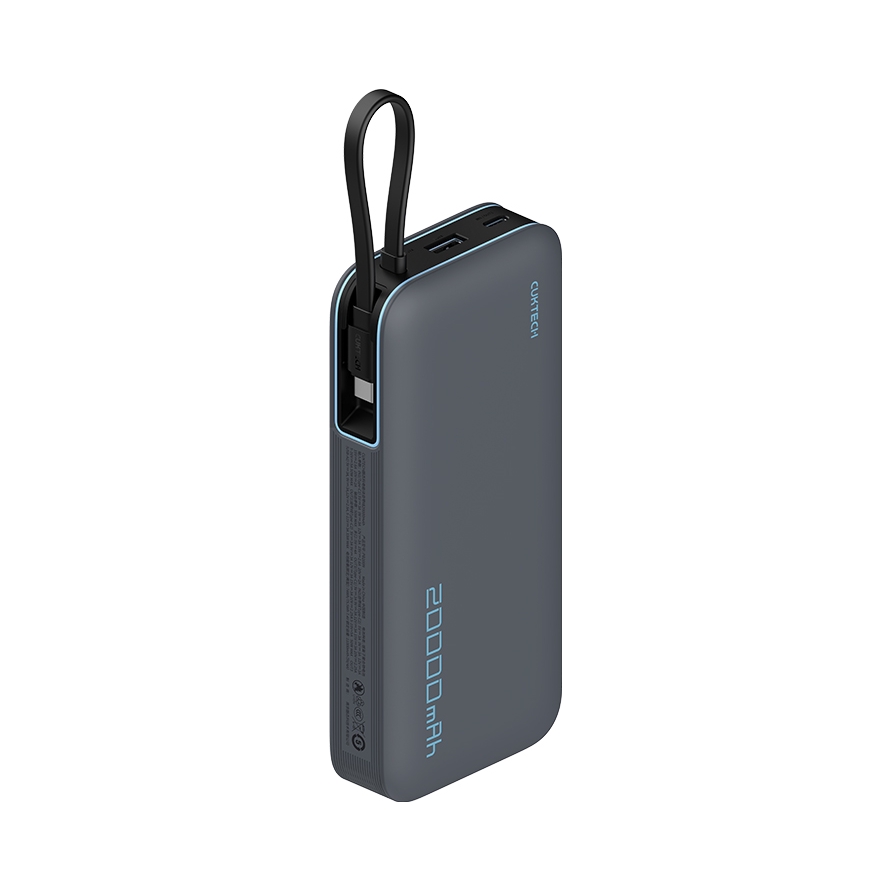 CUKTECH/酷态科 手机配件 CP25电能块 20000mAh 55W 自带线移动电源 大容量 疾速快充 星云灰