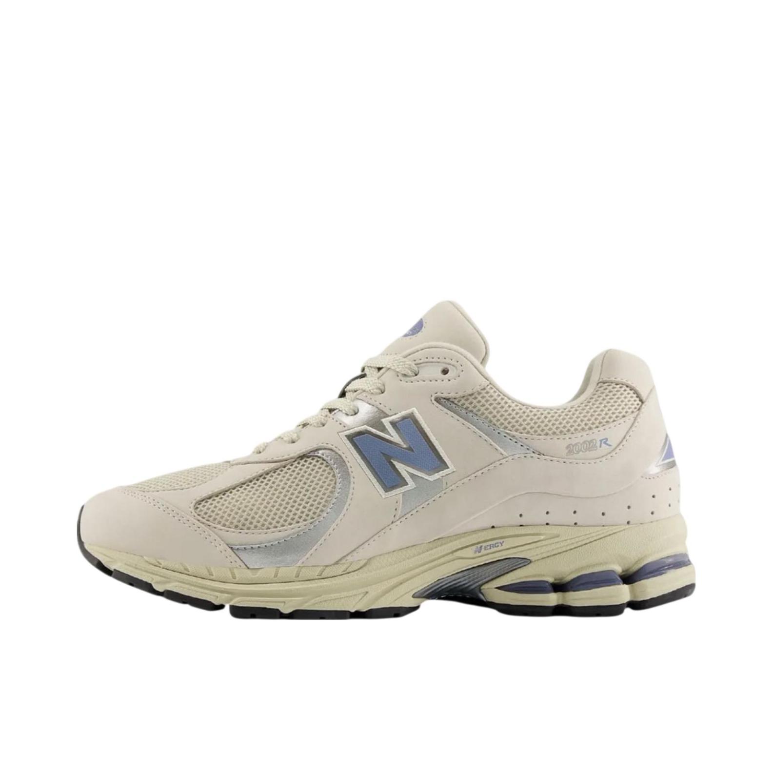 推荐商品：New Balance 2002R 跑鞋 缓震防滑耐磨透气复古拼接防水气垫慢跑支撑 米色/蓝色