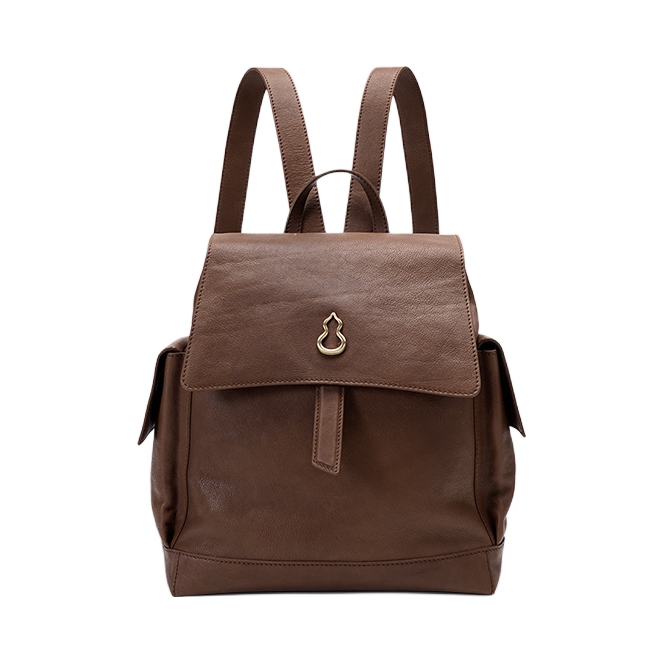 推荐商品：bampo/半坡饰族 头层牛皮2024新款复古大容量植鞣皮瓦檐包背包双肩包