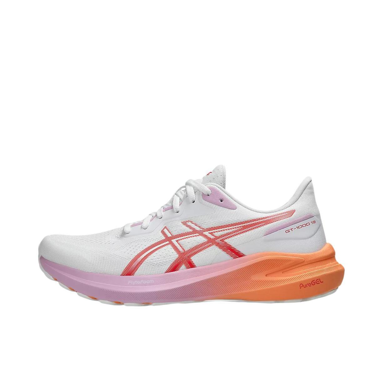 推荐商品：Asics/亚瑟士 GT-1000 13 跑鞋 舒适防滑耐磨透气缓震支撑轻量轻便回弹短跑 白色/粉色/橙色