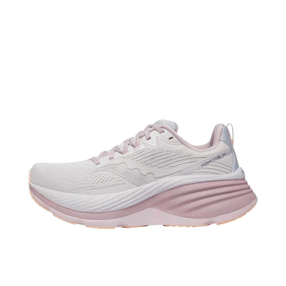 推荐商品：Saucony/索康尼 Hurricane 24 飓风 舒适缓震 支撑透气 防滑耐磨 时尚百搭 简约 稳定支撑 长跑 跑鞋 女款/粉色 