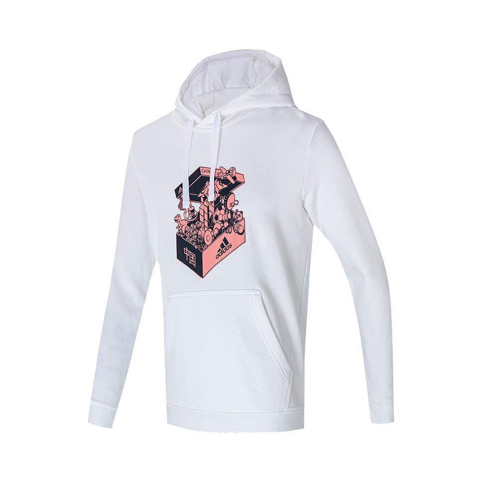 adidas 2024AW 健身训练印花连帽套头卫衣 男女同款 GS7692