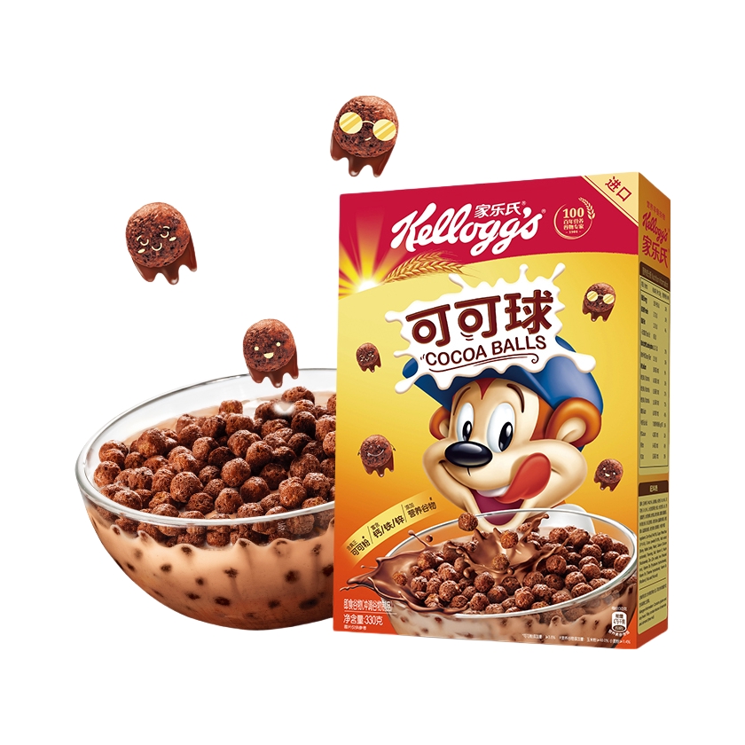 推荐商品：Kelloggs/家乐氏 可可球即食谷物 盒装 泡牛奶巧克力味彩圈圈饱腹香甜