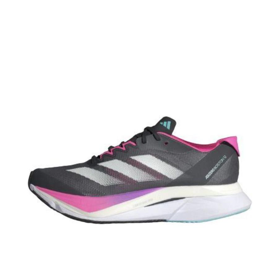 推荐商品：adidas Adizero Boston 12 跑鞋 碳板玻纤柱耐磨缓震马拉松运动支撑 灰色/紫色