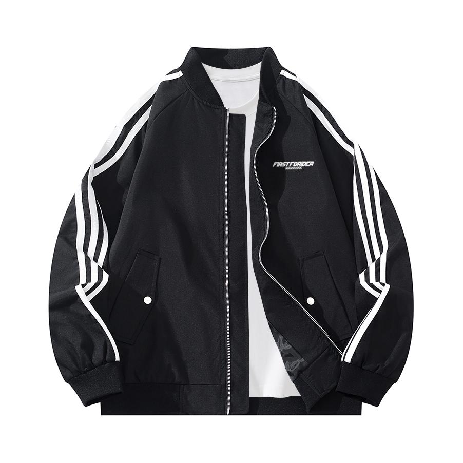 推荐商品：Forider  加棉加厚美式复古学院风条纹棉服 男女同款 FOR8951YH60175YF 加绒加厚款/黑