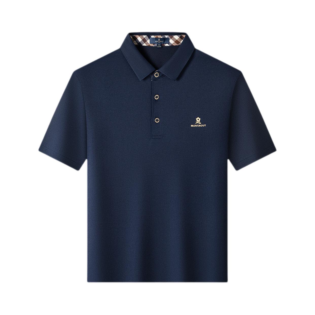 推荐商品：梦特娇 丝光棉柔软亲肤针织Polo衫 24054600E403KT2 深宝蓝/短袖