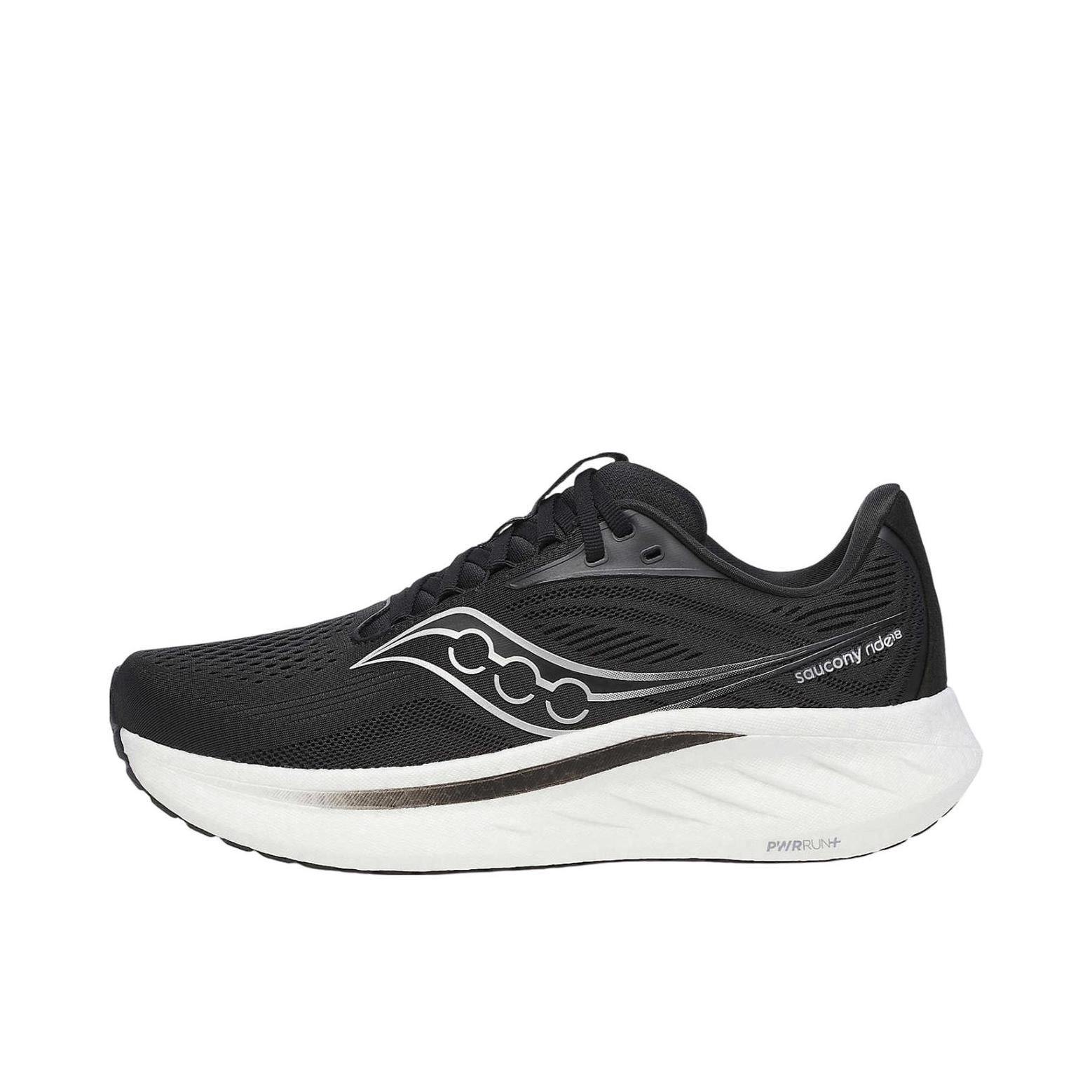 推荐商品：Saucony/索康尼 Ride 驭途 18 舒适缓震 防滑耐磨 低帮 慢跑 百搭 跑鞋 黑色/白色
