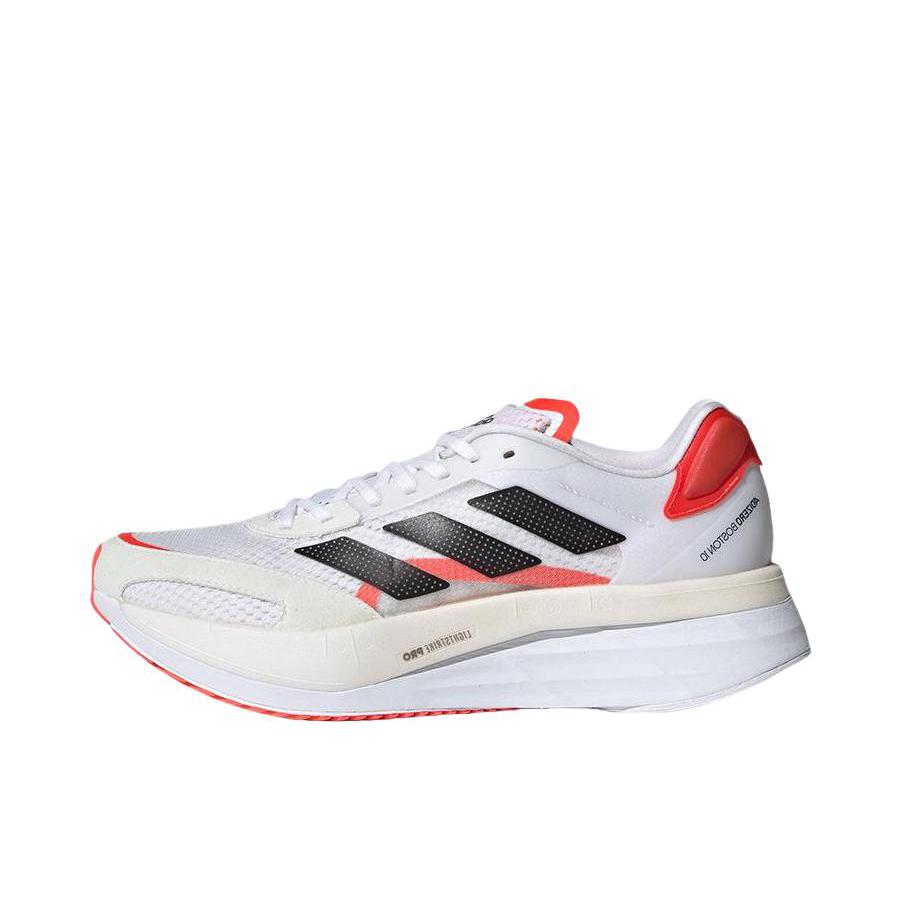 推荐商品：adidas Adizero Boston 10 跑鞋 玻纤柱马拉松耐穿支撑训练 女款/白色/橙色/黑色