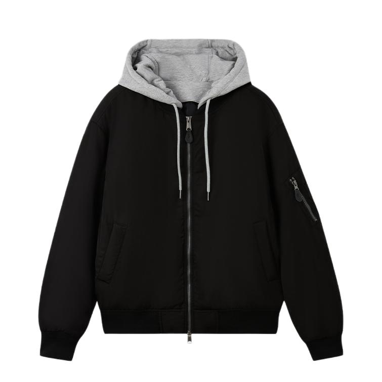 推荐商品：SPAO 假两件连帽可拆卸拉链夹克 男女同款 SPJAE4TC03 黑