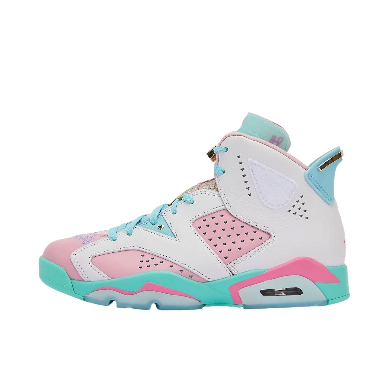 推荐商品：Air Jordan 6 运动休闲鞋 复古耐磨防滑缓震支撑合成革 白色/粉色/蓝色
