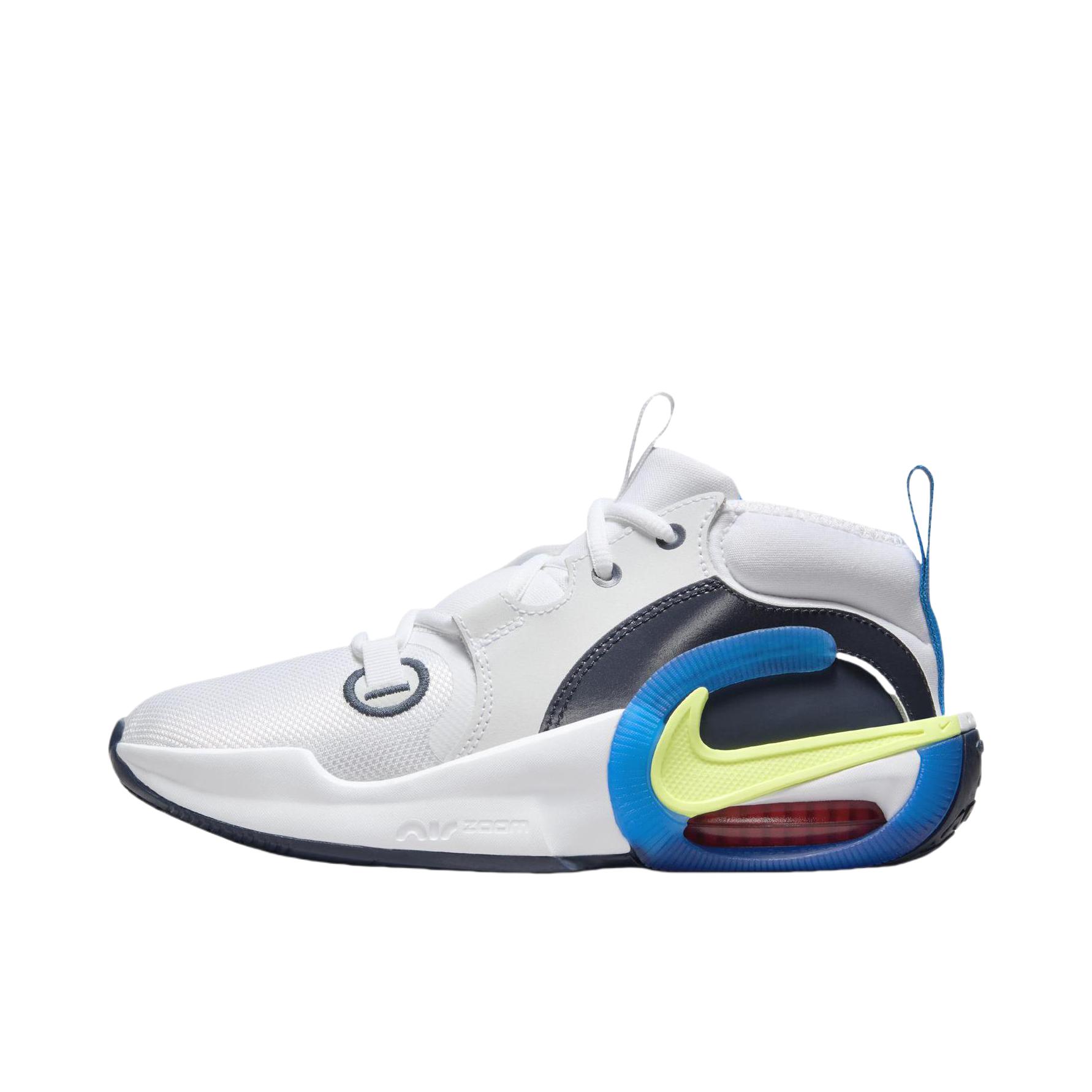 推荐商品：Nike Air Zoom Crossover 2 网面透气 防水轻便 舒适缓震 防滑耐磨 织物 合成革 篮球鞋 GS/白色/浅柠檬黄/黑曜石色/清透蓝