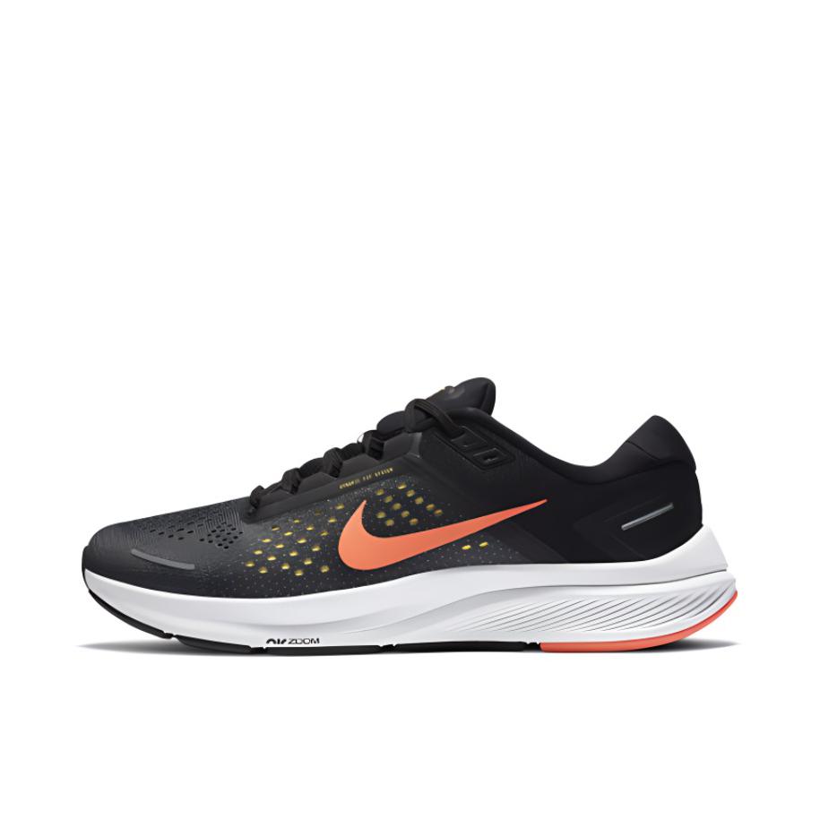 推荐商品：Nike Air Zoom Structure 23 跑鞋 气垫缓震网面透气舒适轻便耐磨织物合成革运动 黑色/橙色
