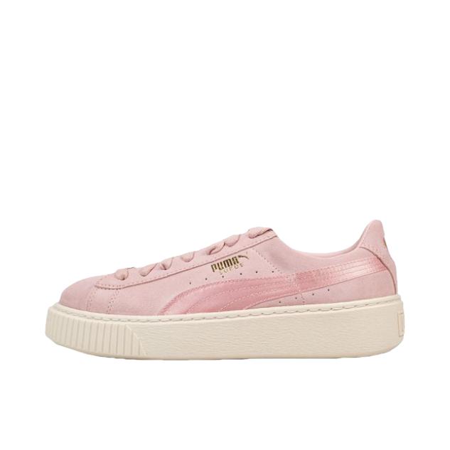 推荐商品：Puma/彪马 Basket Platform 板鞋 休闲复古轻便厚底增高防滑抓地 Pink 粉色金字