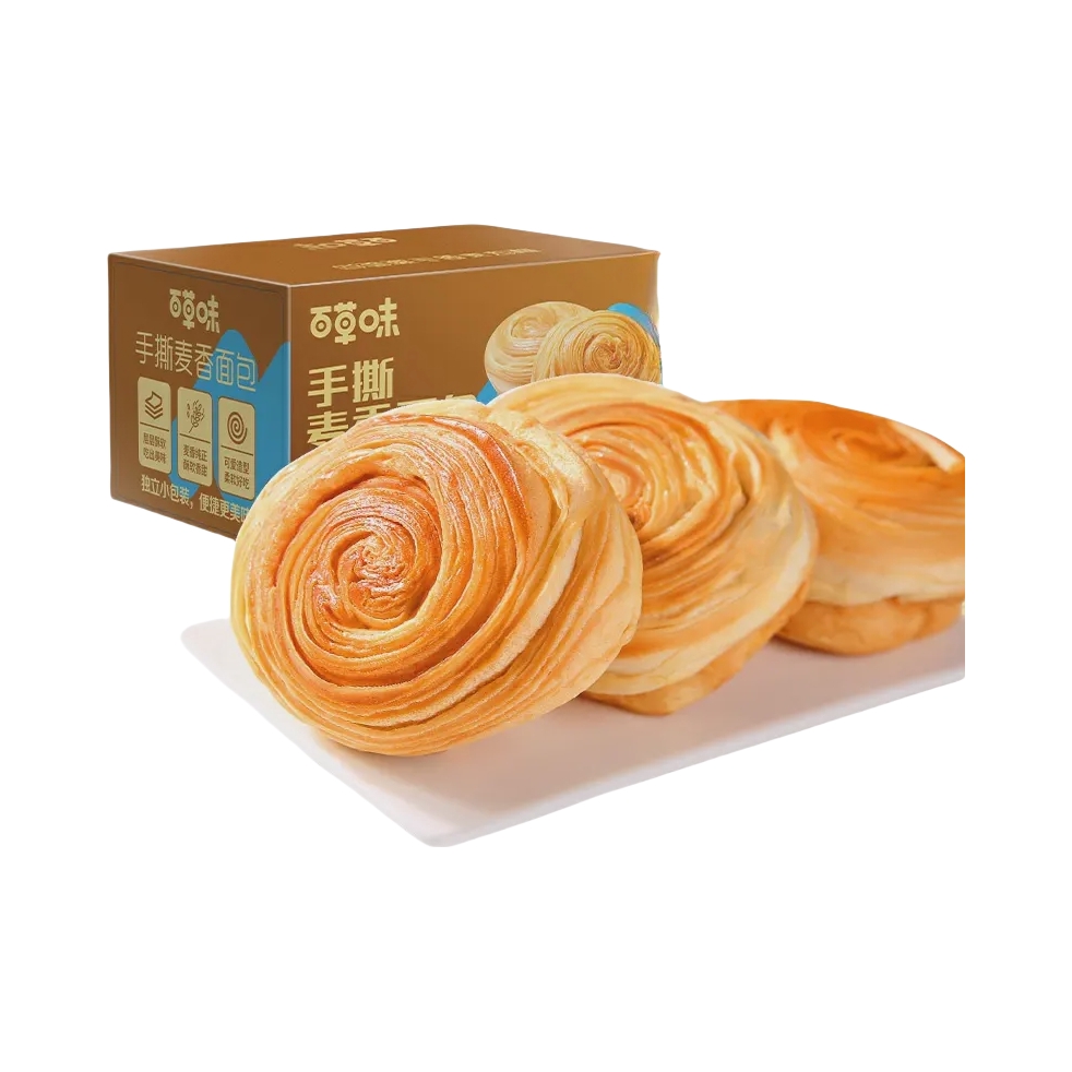 推荐商品：百草味 手撕麦香面包 箱装 全麦
