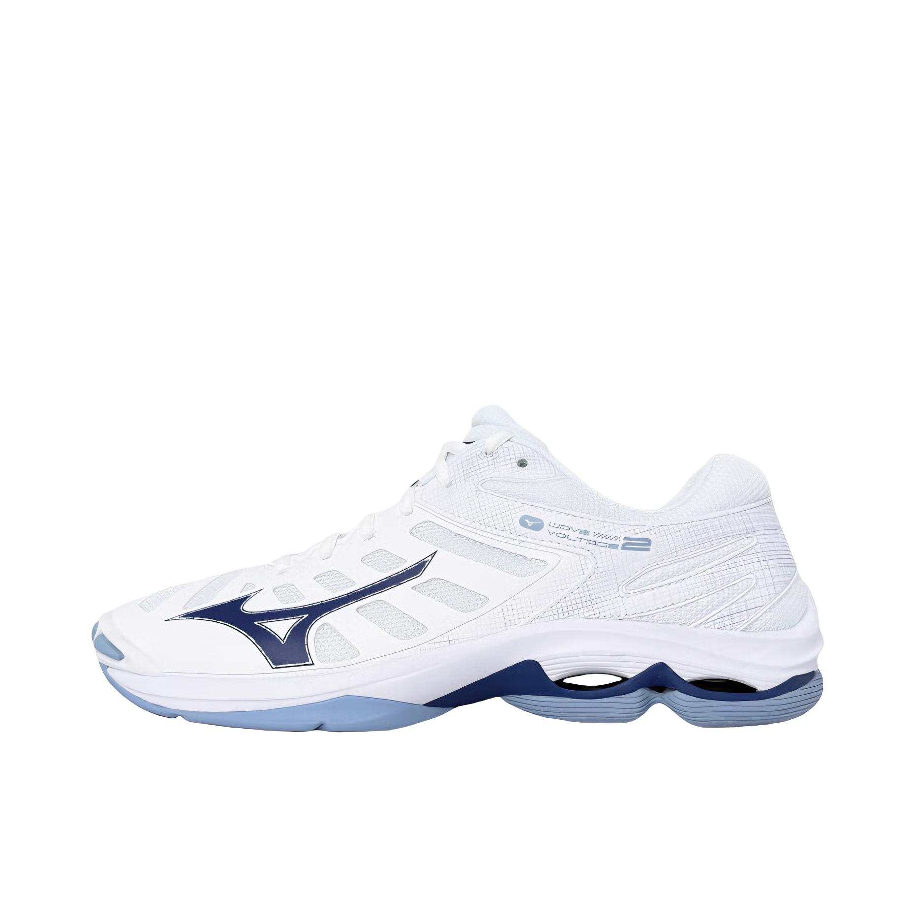 推荐商品：Mizuno/美津浓 WAVE VOLTAGE 2 排球鞋 轻量 缓震 防滑 透气 室内外 白色/蓝色