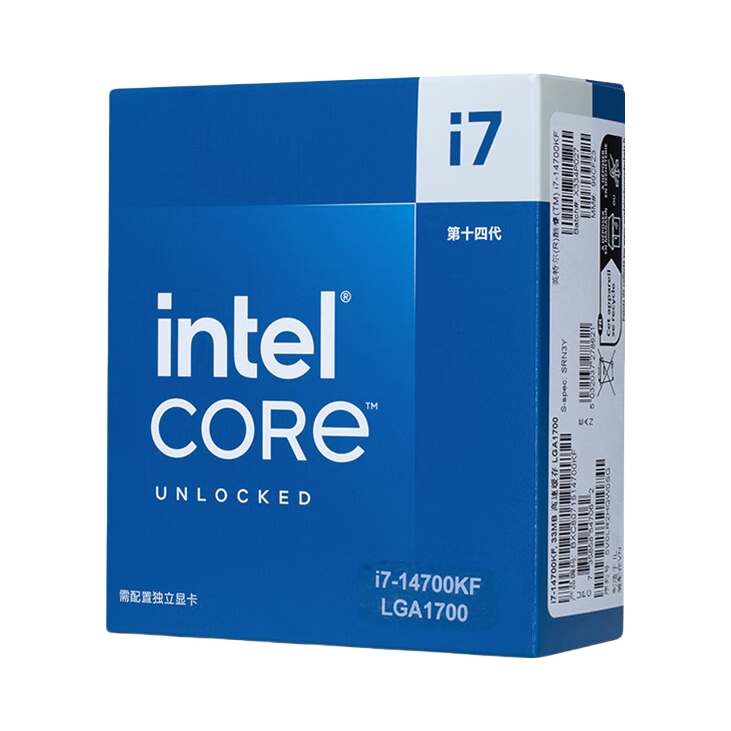 推荐商品：Intel/英特尔 i7-14700KF 酷睿14代CPU处理器 需要独立显卡 20核28线程 睿频 三级缓存 盒装