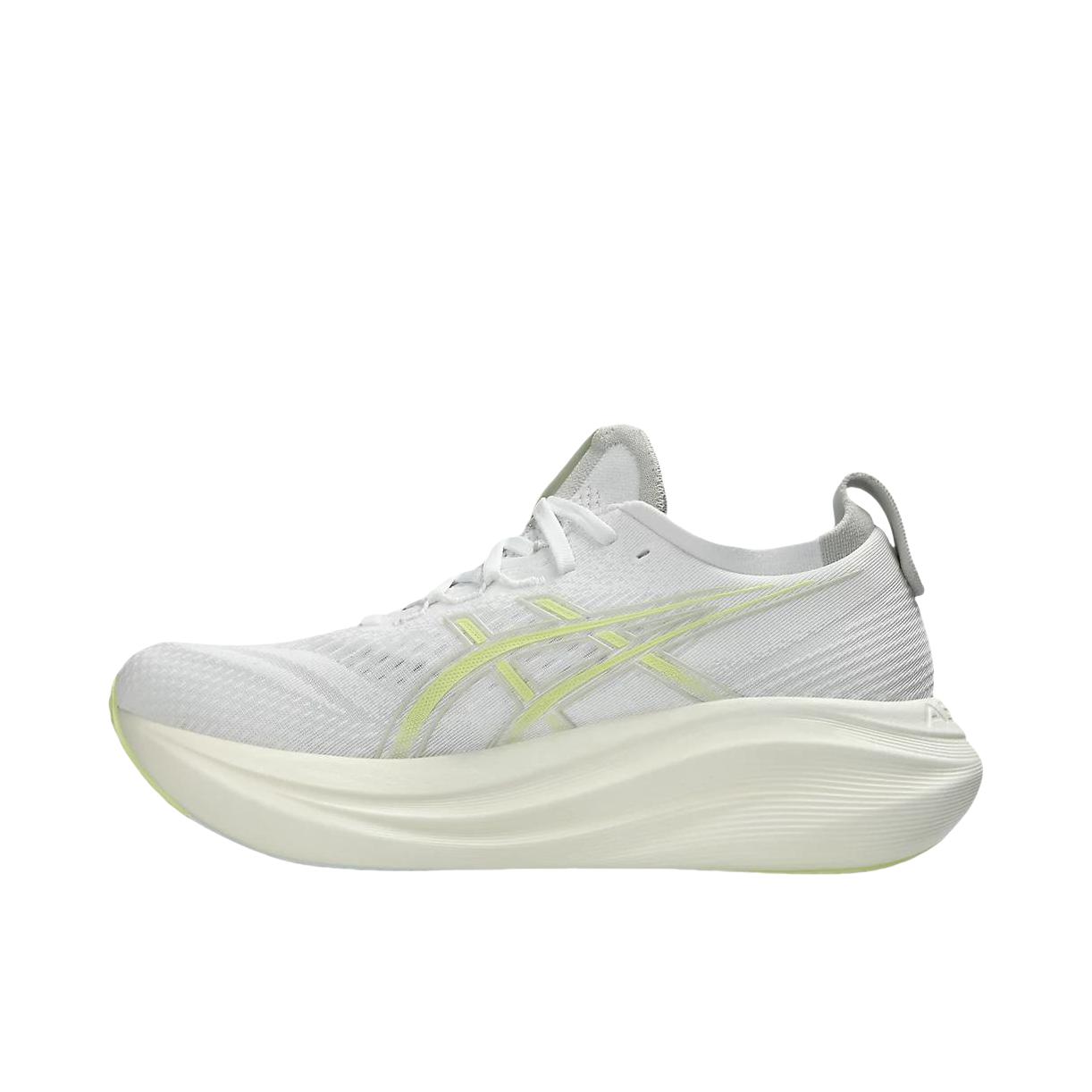 推荐商品：Asics/亚瑟士 Gel-Nimbus 27 跑鞋 防滑耐磨缓震轻量回弹舒适轻便支撑夜跑 白色/黄色