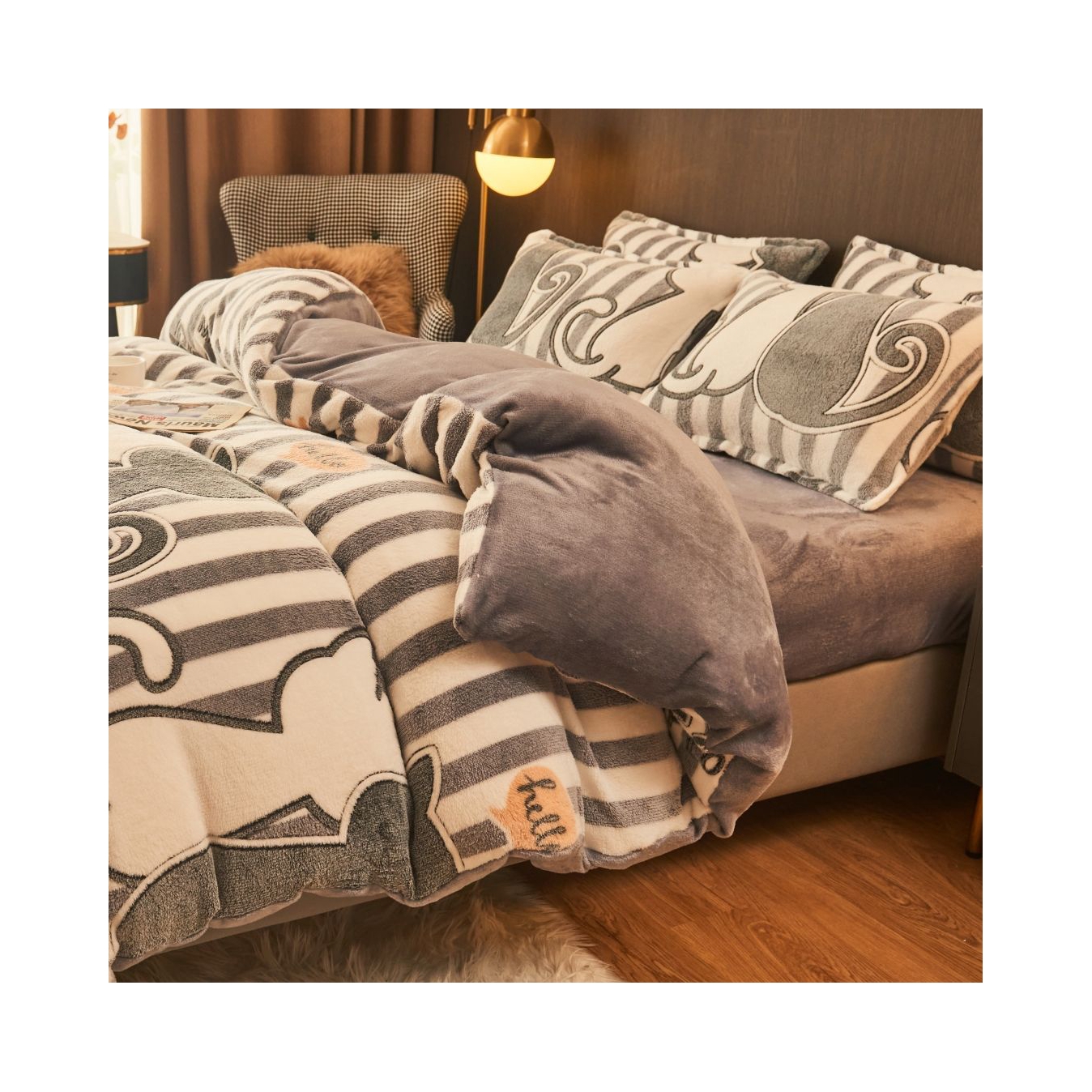 推荐商品：艾黛美艺 印花系列 雪花绒法兰绒保暖四件套学生宿舍被单枕套被套