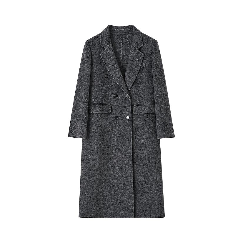 推荐商品：H'S 长款西装式骆驼绒毛呢外套 女装 112409108331 深灰
