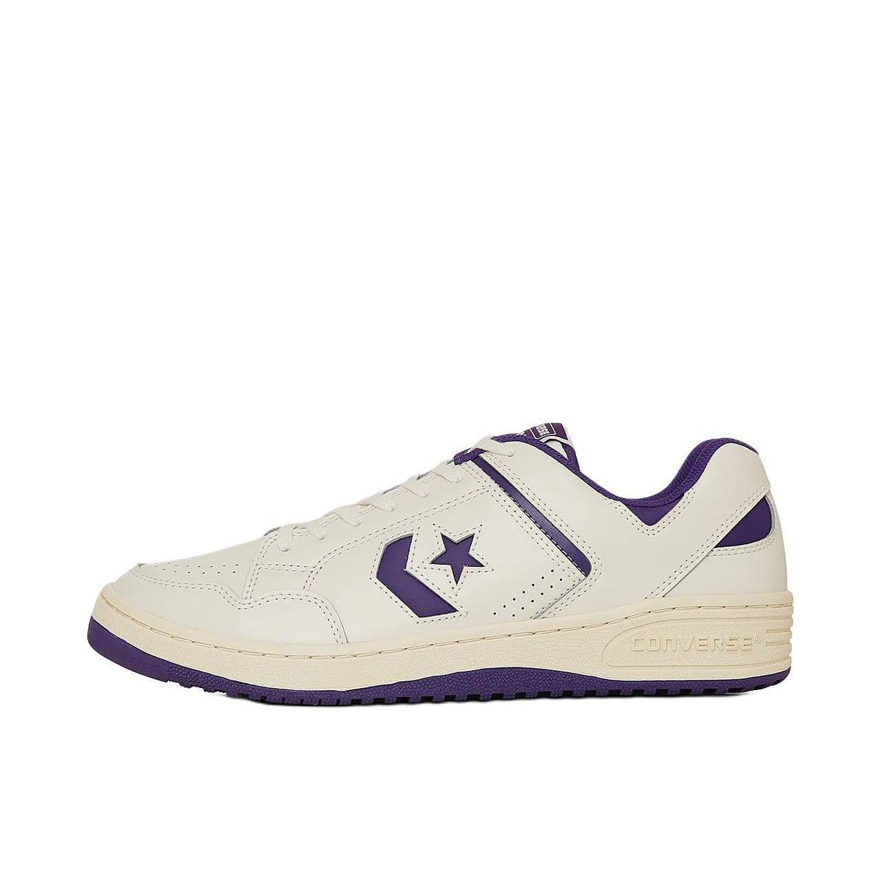 推荐商品：Converse/匡威 Weapon CC OX 防滑 低帮 圆头 平跟 板鞋 米白色/紫色