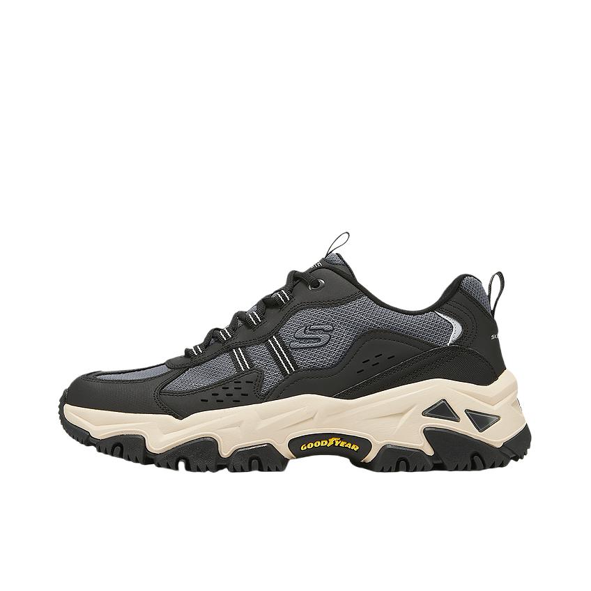 推荐商品：Skechers/斯凯奇  云屿  老爹鞋 户外鞋  舒适厚底织物网布透气减震轻便防滑耐磨复古百搭  黑色/银色
