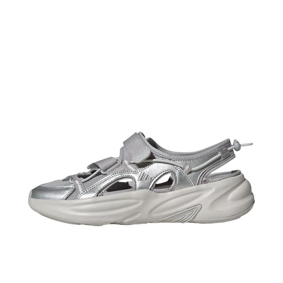 推荐商品：adidas Ozwave Sandal 凉鞋 超轻耐磨魔术贴厚底玛丽珍抗冲击回弹轻运动 灰色/金属银/汉玉白