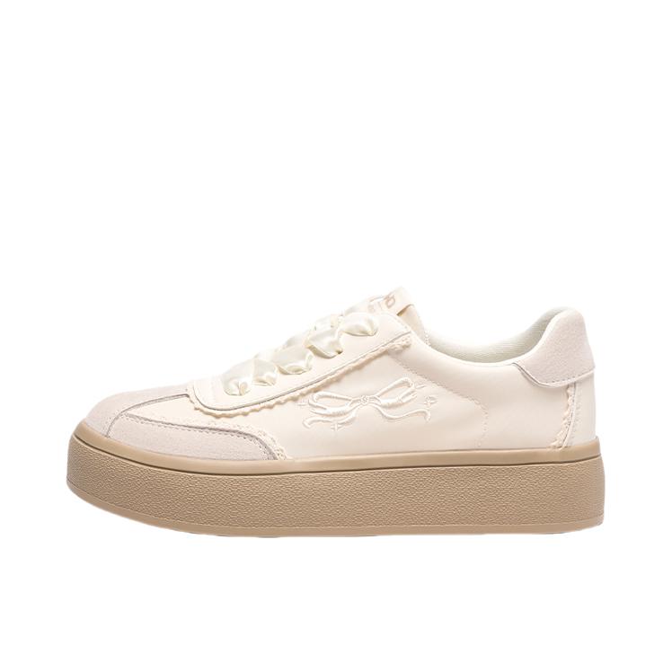 推荐商品：热风 德训鞋 板鞋 厚底百搭运动 H14W25564 丝绸鞋带/女款/米色