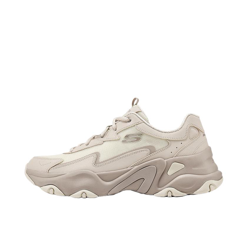 推荐商品：成毅同款  Skechers/斯凯奇  糯米熊D'Lites 5.0  老爹鞋  复古厚底百搭交叉绑带 男款/沙色